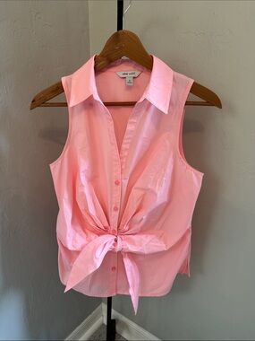 Nine West Light Pink Sleeveless Tie-Front Button Blouse - Size Small